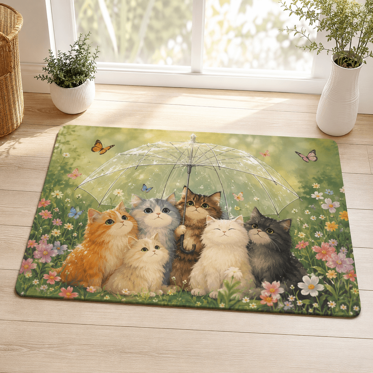 Corgi Fall Doormat – Cute Autumn Corgi Door Mat with Umbrella, Corgi Lover Gift Decor