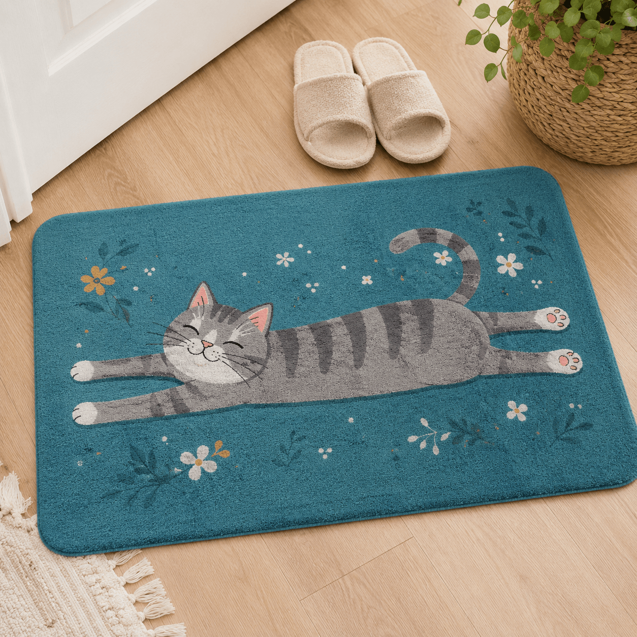 Cute Long Cat Doormat – Funny Stretched Cat Door Mat for Cat Lovers, Home Entrance Decor
