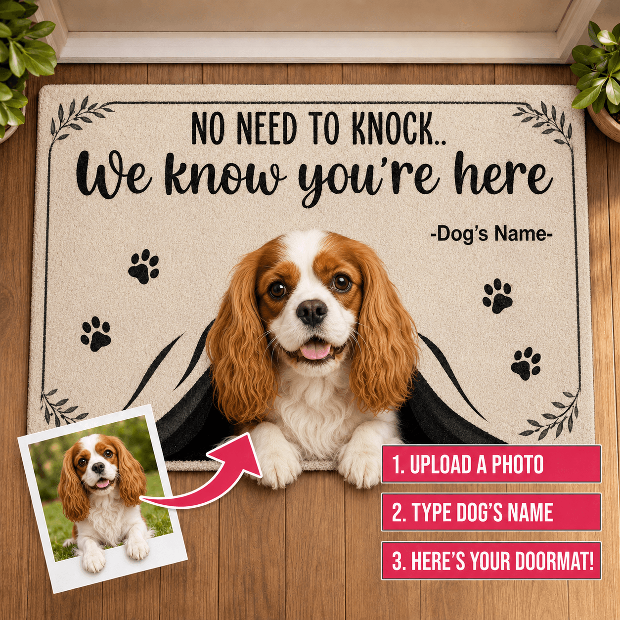 Custom Dog Doormat from Photo – Personalized "No Need to Knock" Funny Pet Welcome Mat