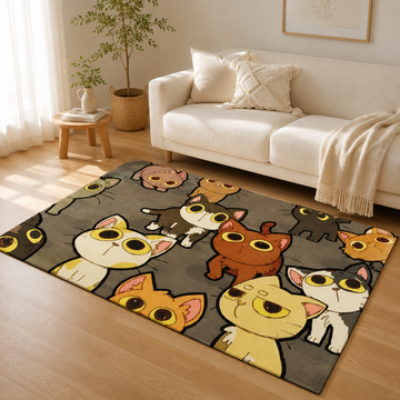 Cute Cartoon Cat Area Rug – Funny Cat Living Room Bedroom Floor Mat, Cat Lover Home Decor
