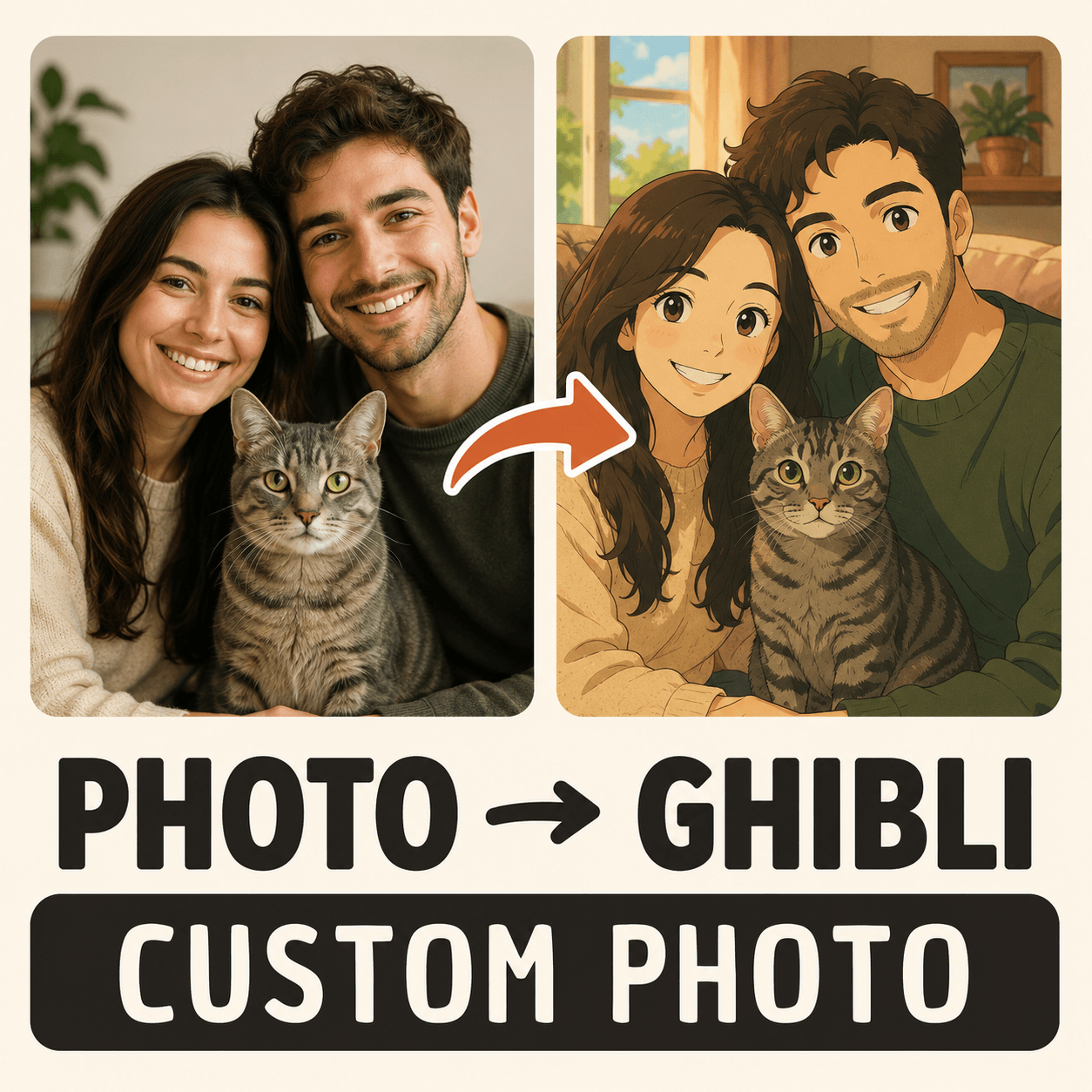 Custom Anime Style Portrait from Photo – Personalized Family Pet Canvas Wall Art Gift