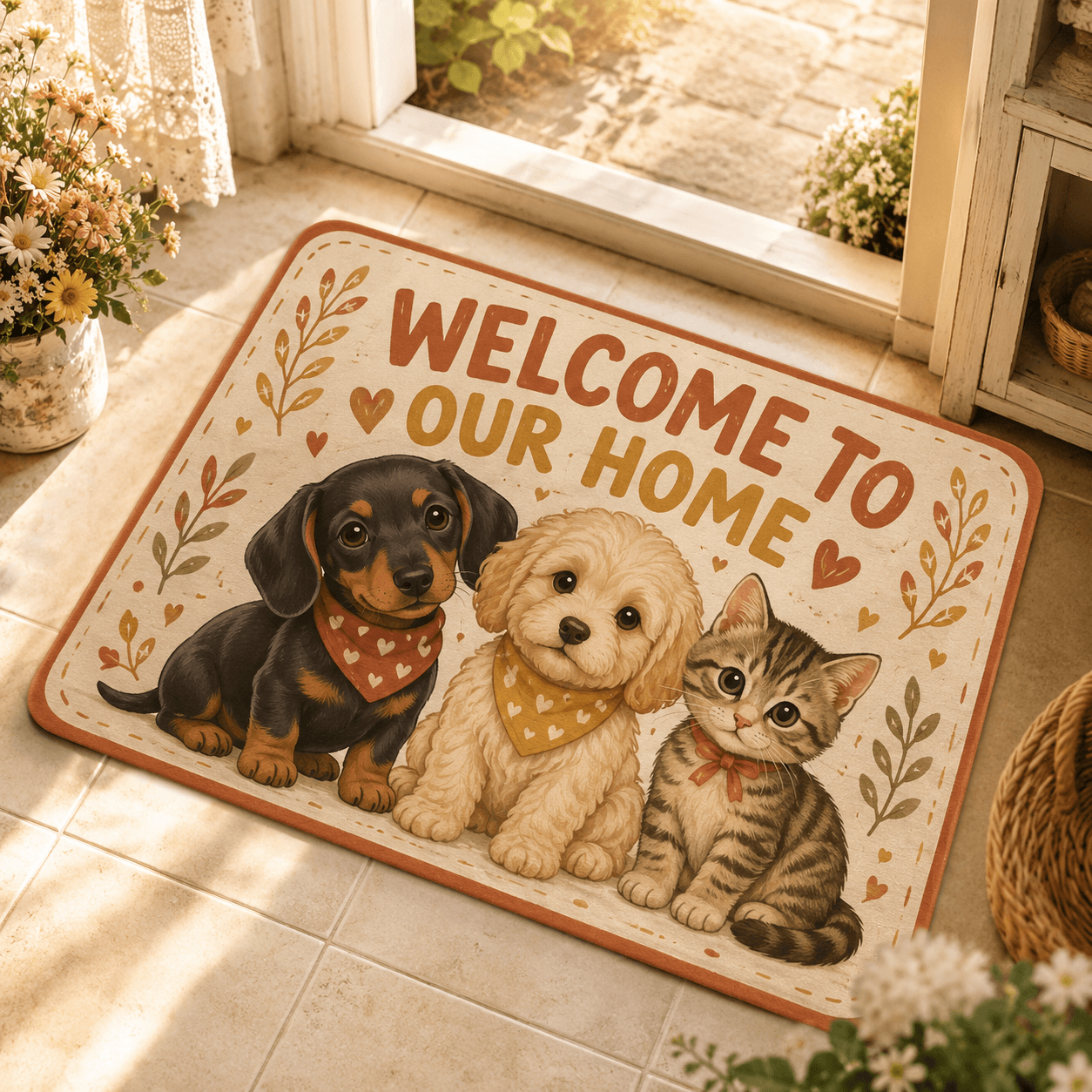 Celestial Black Cat Welcome Doormat – Moon & Stars Cat Door Mat