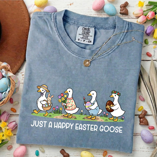Just A Happy Easter Goose Comfort Colors Tee | Funny Easter Graphic Shirt | Easter Gift Women Sage Green - Tuli Clothing