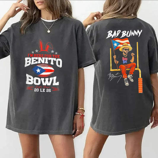 I'm Here For The Benito Bowl Fan Tee | Bad Bunny Super Bowl Halftime Shirt | Dark Washed Latino Fan Merch