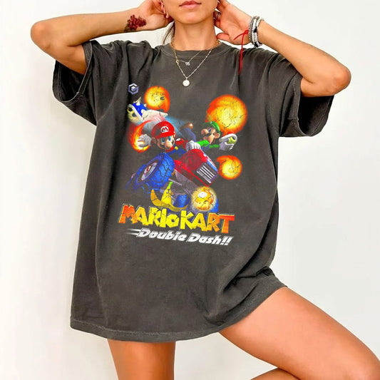 Mario Kart Double Dash Vintage Fan Tee | Nintendo GameCube Racing Shirt | Dark Washed Retro Gamer Gift - Tuli Clothing