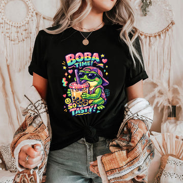 Boba Frog Shirt – Cute Cool Frog Bubble Tea 90s Graphic Tee, Funny Boba Lover Gift