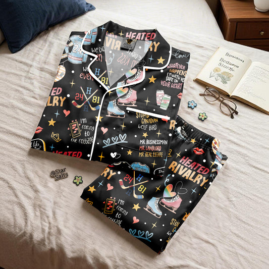 Heated Rivalry HollaNov Doodle Pajama Set | Dark Edition Hockey Romance Book Merch Sleepwear | BookTok Fan Gift - Tuli Clothing