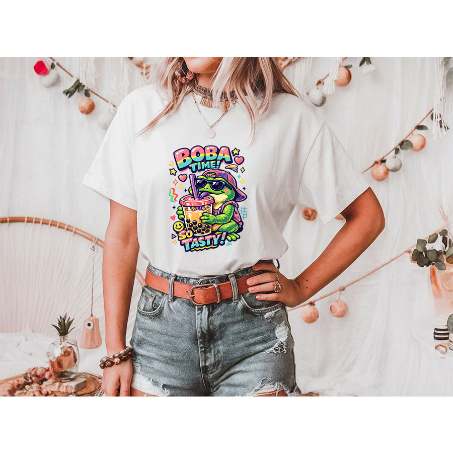 Boba Frog Shirt – Cute Cool Frog Bubble Tea 90s Graphic Tee, Funny Boba Lover Gift