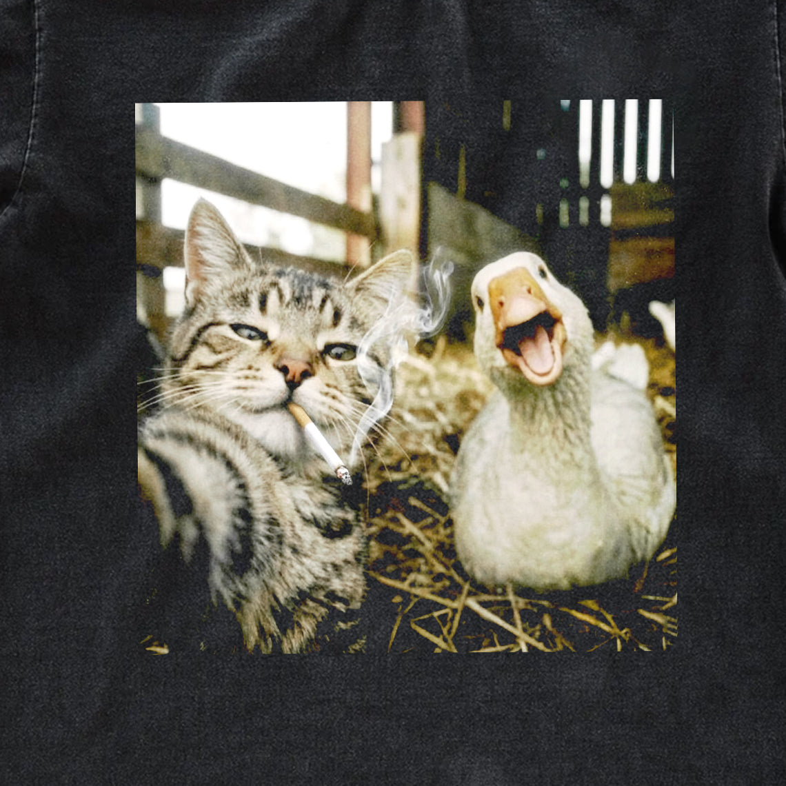 Funny Cat & Goose Selfie Graphic Tee – Vintage Grunge Oversized Washed Shirt, Cat Lover Gift