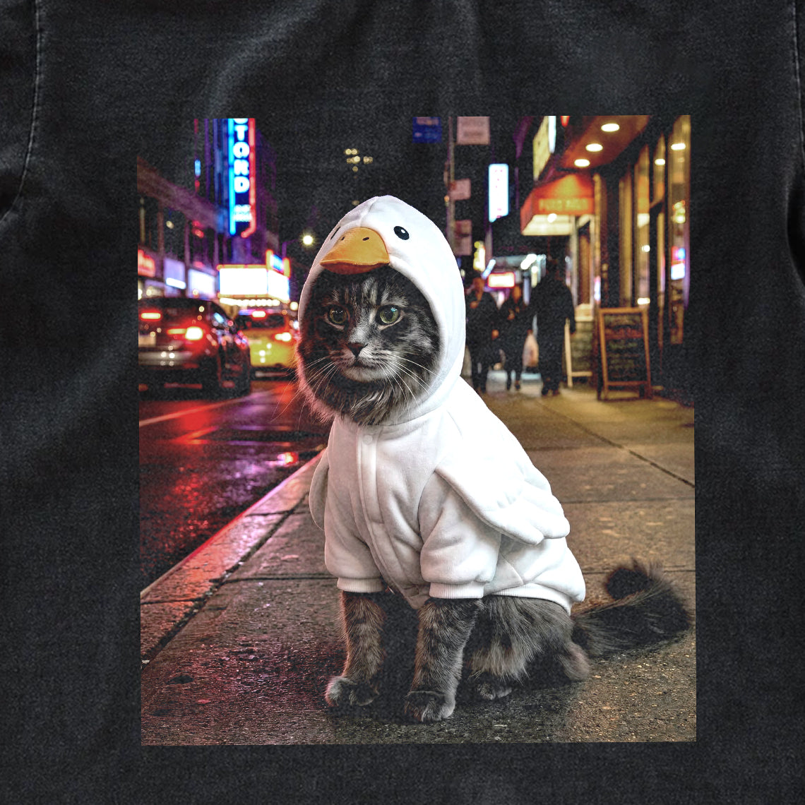 Funny Cat in Duck Costume Graphic Tee – Vintage Grunge Oversized Washed City Streetwear Shirt
