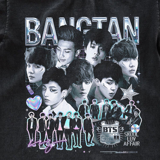 BTS Bangtan Skool Luv Affair Vintage Bootleg Tee | ARMY Fan Graphic Shirt | Dark Washed Kpop Merch