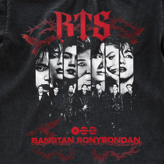 BTS RTS Bangtan Sonyeondan Gothic Dark Vintage Fan Tee | ARMY Photo Graphic Shirt | Dark Washed Kpop Merch - Tuli Clothing