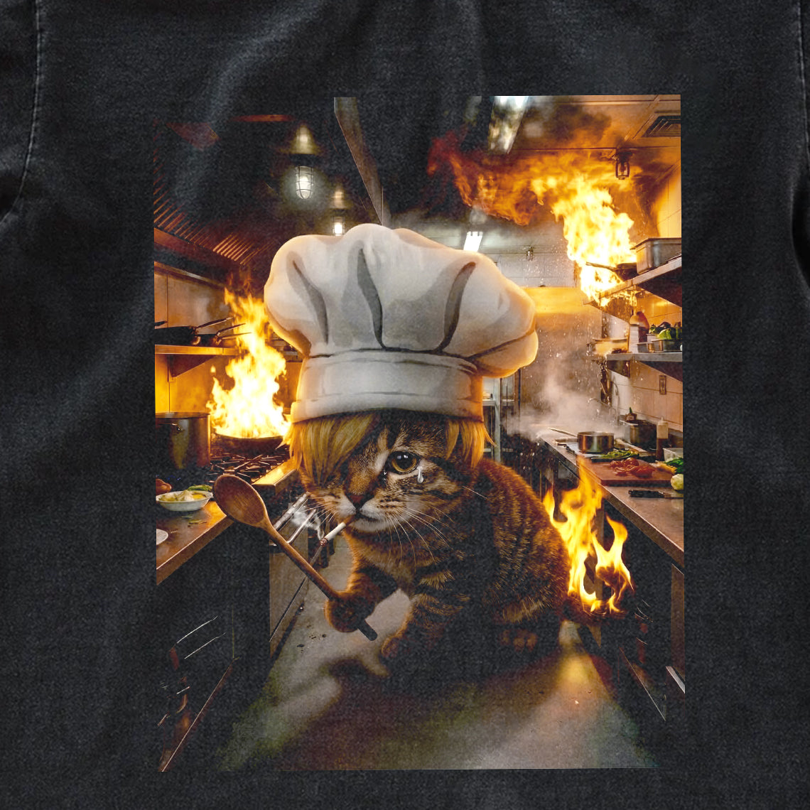 Funny Chef Cat Graphic Tee – Kitchen Disaster Cat Vintage Oversized Washed Shirt Gift