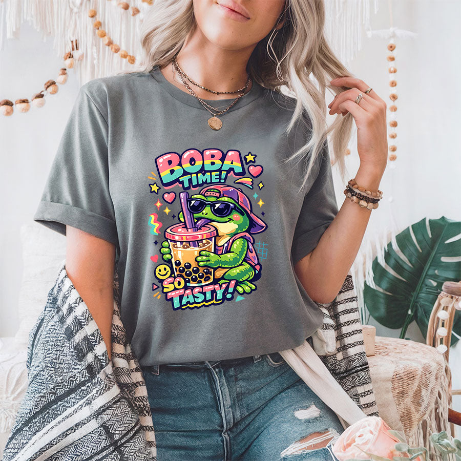 Boba Frog Shirt – Cute Cool Frog Bubble Tea 90s Graphic Tee, Funny Boba Lover Gift