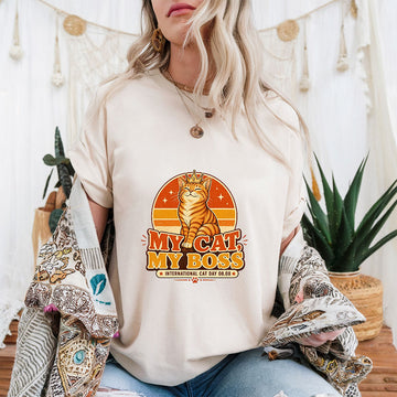My Cat My Boss Shirt, Funny International Cat Day Tee, Retro Cat Lover Gift, Cat Mom Shirt, Ginger Orange Cat Shirt