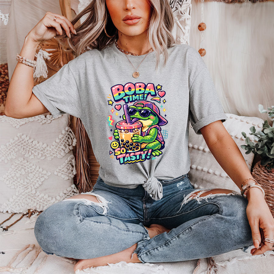 Boba Frog Shirt – Cute Cool Frog Bubble Tea 90s Graphic Tee, Funny Boba Lover Gift