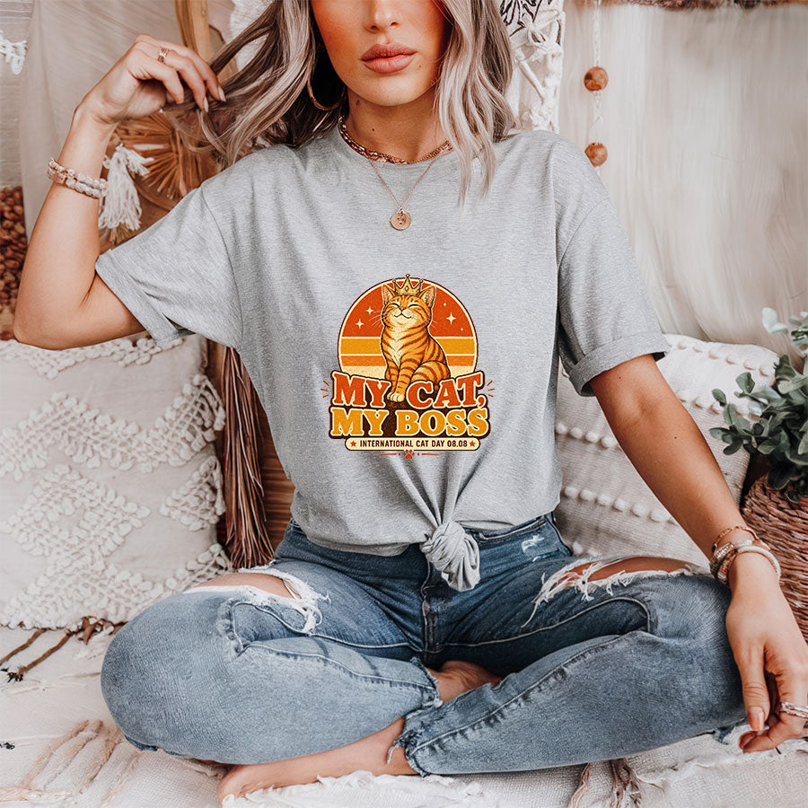 My Cat My Boss Shirt, Funny International Cat Day Tee, Retro Cat Lover Gift, Cat Mom Shirt, Ginger Orange Cat Shirt