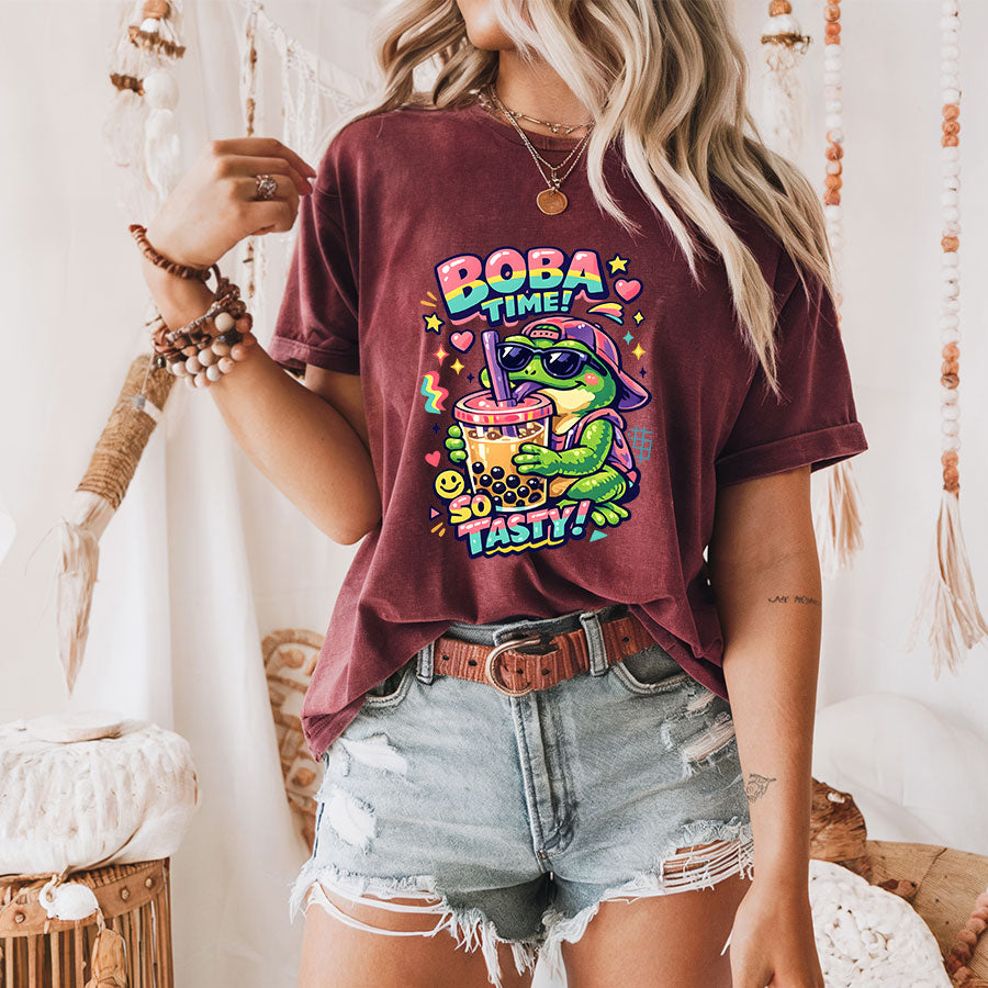 Boba Frog Shirt – Cute Cool Frog Bubble Tea 90s Graphic Tee, Funny Boba Lover Gift