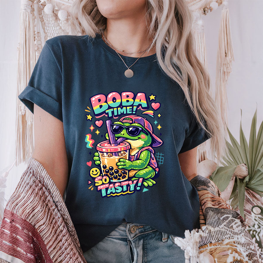 Boba Frog Shirt – Cute Cool Frog Bubble Tea 90s Graphic Tee, Funny Boba Lover Gift