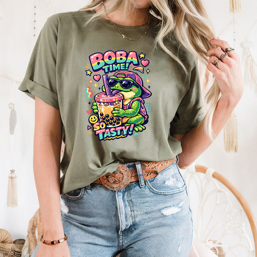 Boba Frog Shirt – Cute Cool Frog Bubble Tea 90s Graphic Tee, Funny Boba Lover Gift