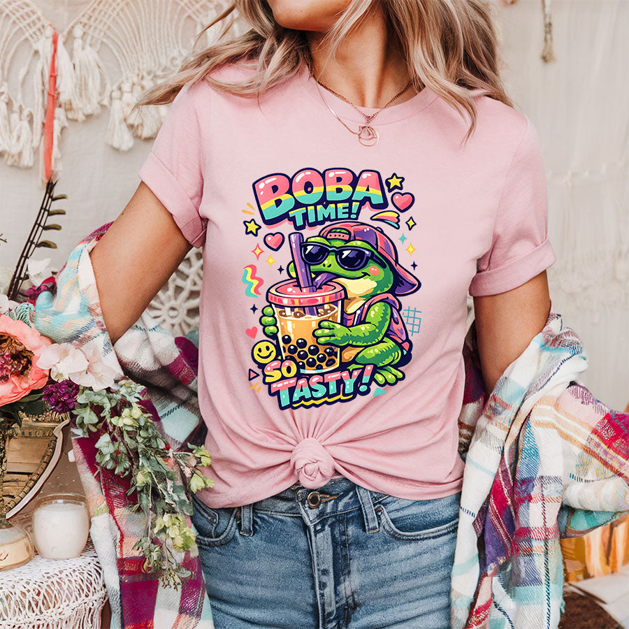 Boba Frog Shirt – Cute Cool Frog Bubble Tea 90s Graphic Tee, Funny Boba Lover Gift