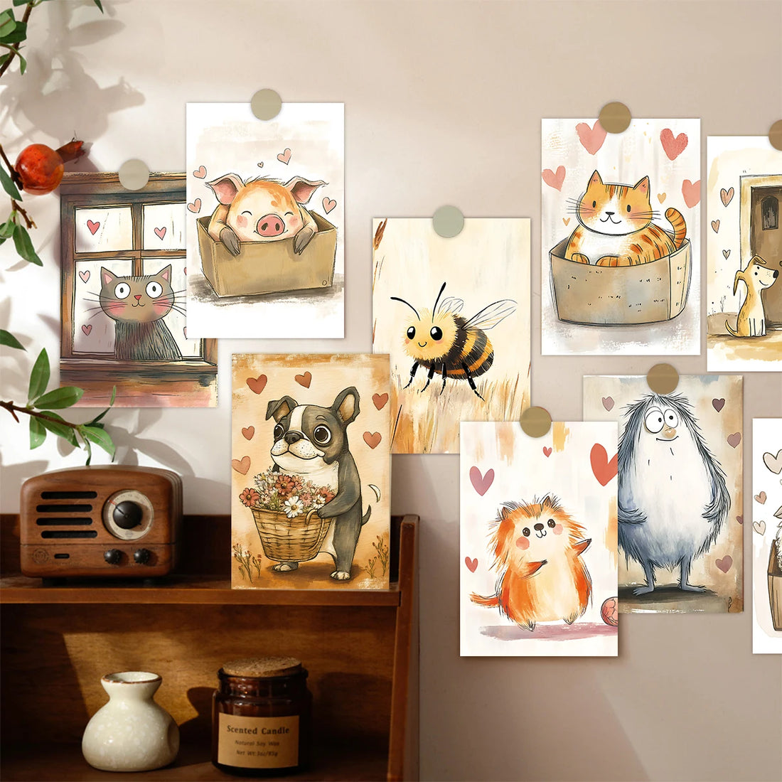 20pcs Pet-Themed Watercolor Wall Sticker Cards,Room,Office Wall Decoration Postcards,Pet Party Invitations,Gifts For Pet Lovers