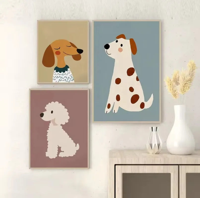 Colorful Cartoon Dog Illustrations Poster Canvas Paintings Cute Animal Nordic Wall Art Pictures Kindergarten Home Decor No Frame