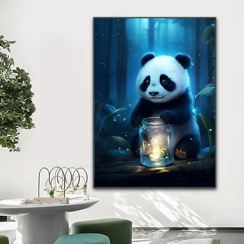 Cute Animal Poster Blue Fluorescence Butterfly Lion Dog Monkey Tiger Prints Canvas Painting Wall Art Picture Kids Room Decor