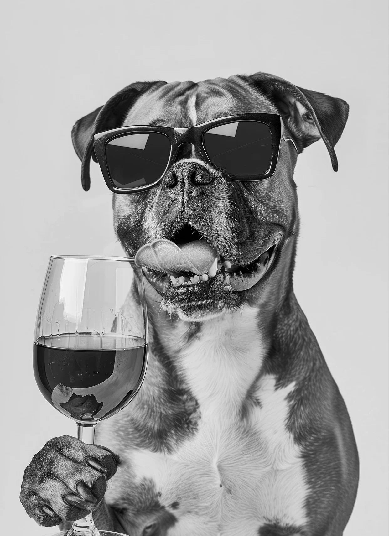 Black and White Funny Animal Poster Drinking Dog and Wine Glasses Canvas Painting Pet Wall Art Kitchen Room Home Decor Mural