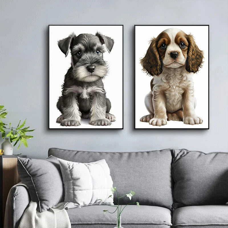 Cute Baby Pet Portrait Canvas Poster Bulldog Schnauzer Chihuahua Painting Animal Dog Art Print Wall Pictures Living Room Decor
