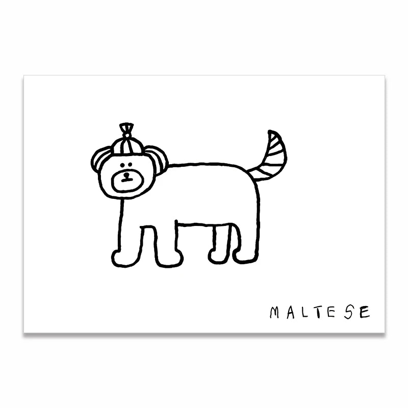 Wall Art Canvas Print Painting Poster Picture Black White Cute Animal Puppy Dog Modern Nordic Korean Living Room Home Decor