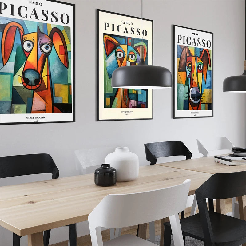 Picasso Exhibition Dog Poster Neutral Beige Vintage Minimalist Prints Canvas Painting Wall Art Pictures Home Room Modern Decor