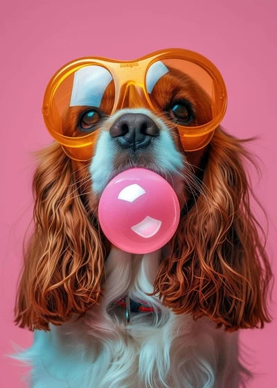 Animals Funny Prints Dog Colorful Bubblegum Sunglasses Poster Samoyed French Bulldog Canvas Painting Wall Art Picture Home Decor