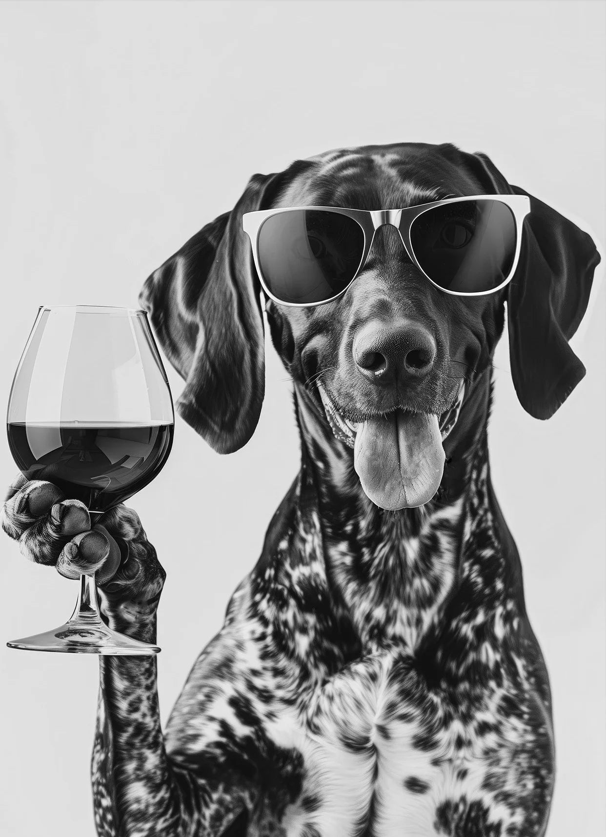 Black and White Funny Animal Poster Drinking Dog and Wine Glasses Canvas Painting Pet Wall Art Kitchen Room Home Decor Mural