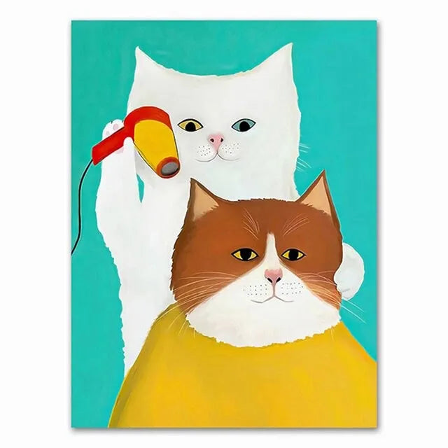 Funny Cartoon Animal Poster Modern Nordic Wall Art Dog Cat Beauty Salon Canvas Painting Cat Playing Guitar Print Home Room Decor