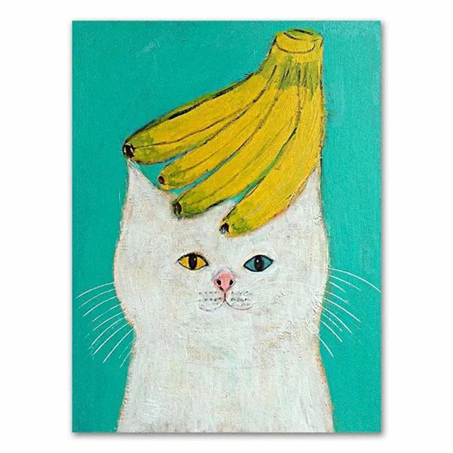 Funny Cartoon Animal Poster Modern Nordic Wall Art Dog Cat Beauty Salon Canvas Painting Cat Playing Guitar Print Home Room Decor