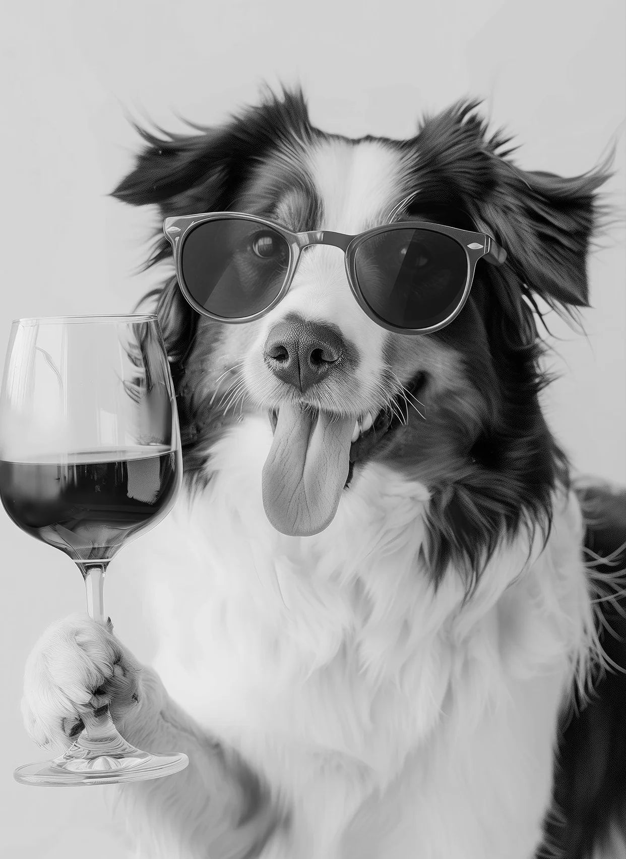 Black and White Funny Animal Poster Drinking Dog and Wine Glasses Canvas Painting Pet Wall Art Kitchen Room Home Decor Mural
