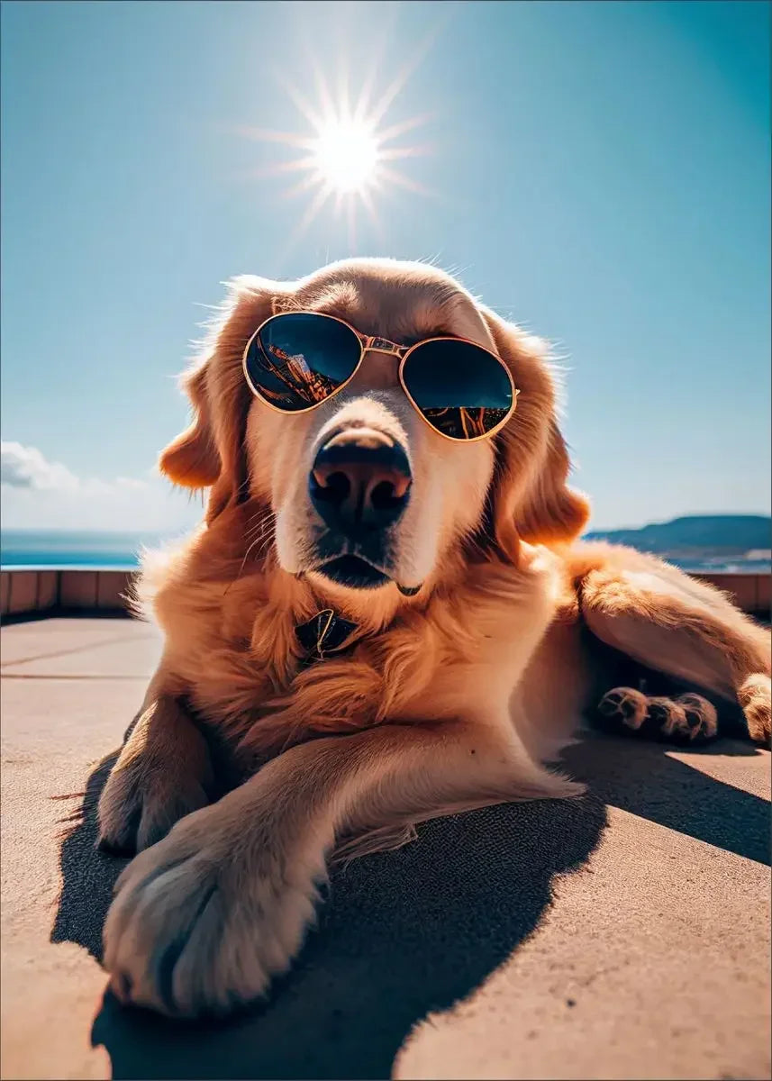 Dog Wearing Sunglasses Poster and Picture Beach Sun Cozy Wall Art Canvas Painting Bulldog KoKi Golden Retriever Print Home Decor