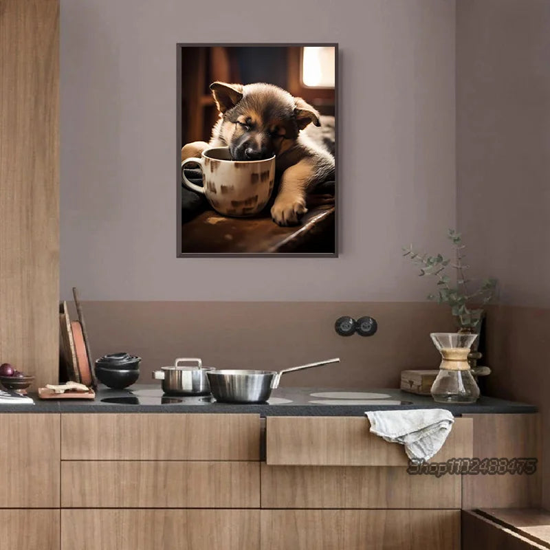Cute Dogs Golden Retriever French Bulldog Pup Coffee Poster Print Canvas Painting Funny Animal Wall Art Kitchen Room Home Decor