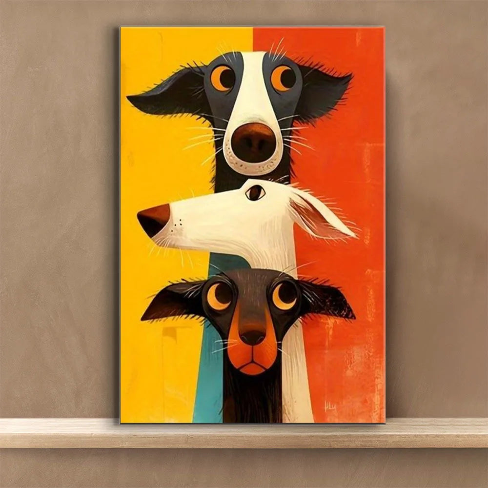 Three Fantasy Dog Poster Prints Modern Abstract Animal Canvas Painting Cartoon Wall Art Picture for Living Room Home Decor Gift