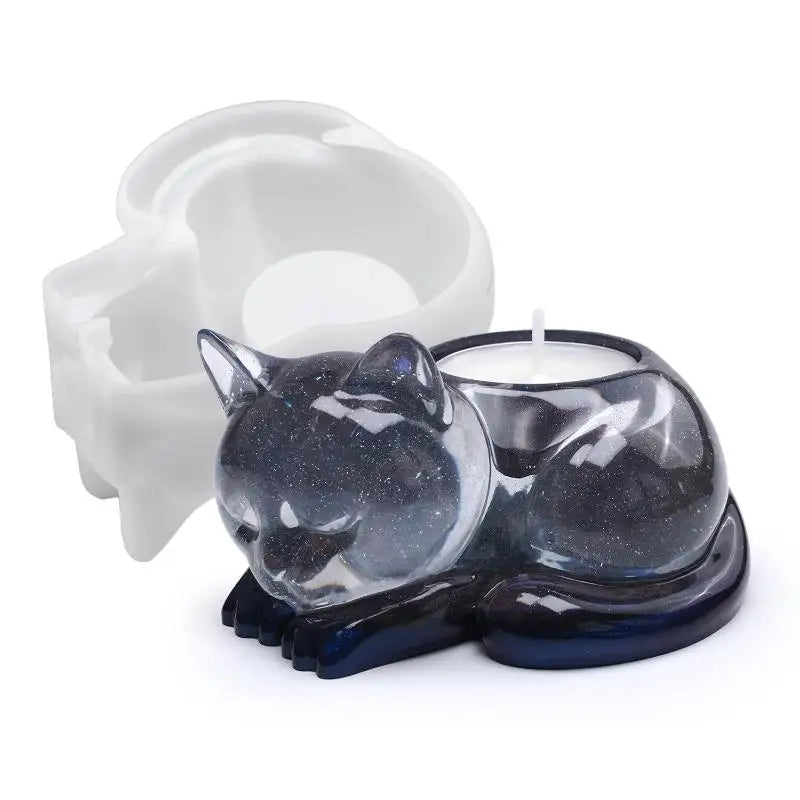 Sleeping Cat Memorial Silicone Mold For Resin Cat Candle Holder Animal Keepsake Sympathy Gift