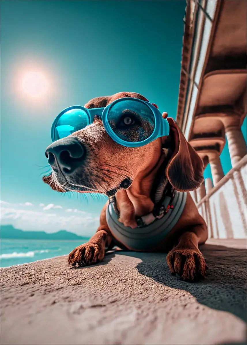Dog Wearing Sunglasses Poster and Picture Beach Sun Cozy Wall Art Canvas Painting Bulldog KoKi Golden Retriever Print Home Decor