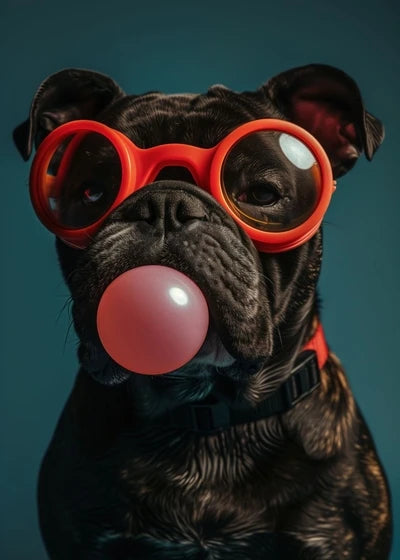 Animals Funny Prints Dog Colorful Bubblegum Sunglasses Poster Samoyed French Bulldog Canvas Painting Wall Art Picture Home Decor