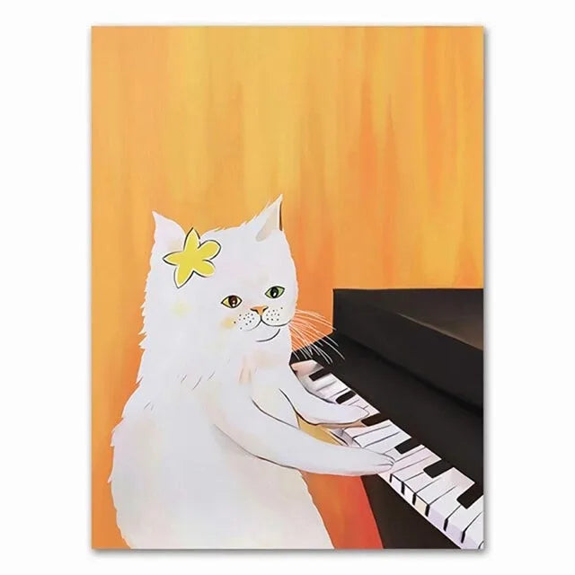 Funny Cartoon Animal Poster Modern Nordic Wall Art Dog Cat Beauty Salon Canvas Painting Cat Playing Guitar Print Home Room Decor