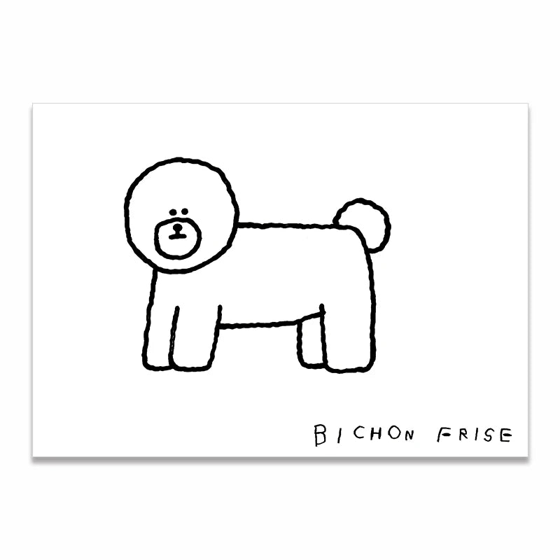 Wall Art Canvas Print Painting Poster Picture Black White Cute Animal Puppy Dog Modern Nordic Korean Living Room Home Decor
