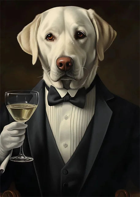 Animal Dog Portrait Art Canvas Painting Dog Dressed King Funny Posters and Prints Wall Art Pictures for Home Living Room Decor