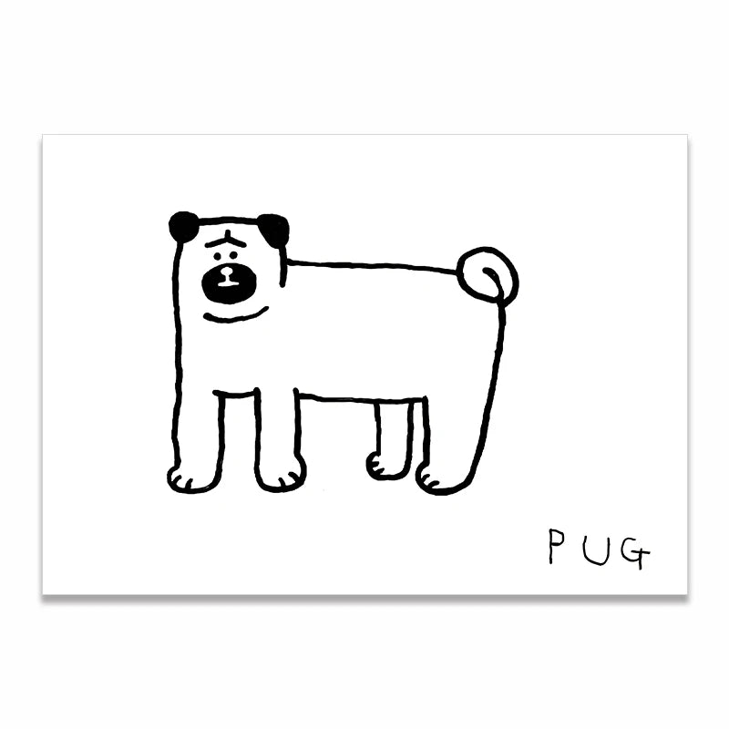 Wall Art Canvas Print Painting Poster Picture Black White Cute Animal Puppy Dog Modern Nordic Korean Living Room Home Decor
