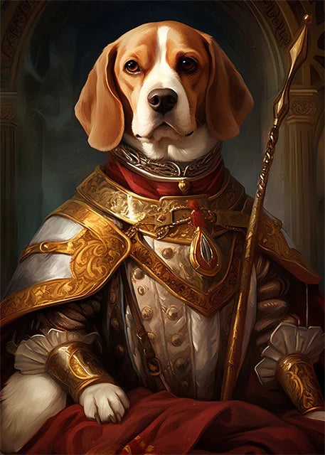Animal Dog Portrait Art Canvas Painting Dog Dressed King Funny Posters and Prints Wall Art Pictures for Home Living Room Decor