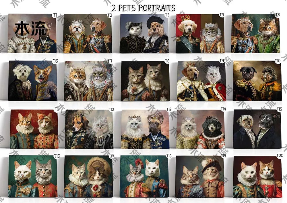 Custom 1/2/3 Pets Dogs Cats Portrait Posters Wall Pictures For Living Room Decor Home Decor Wall Art Canvas Painting Unframed