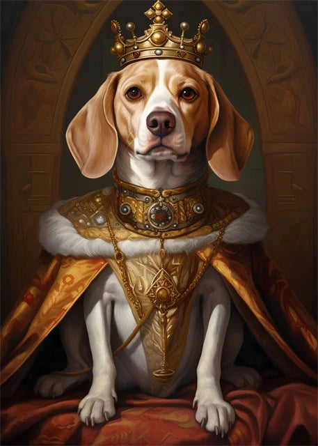 Animal Dog Portrait Art Canvas Painting Dog Dressed King Funny Posters and Prints Wall Art Pictures for Home Living Room Decor